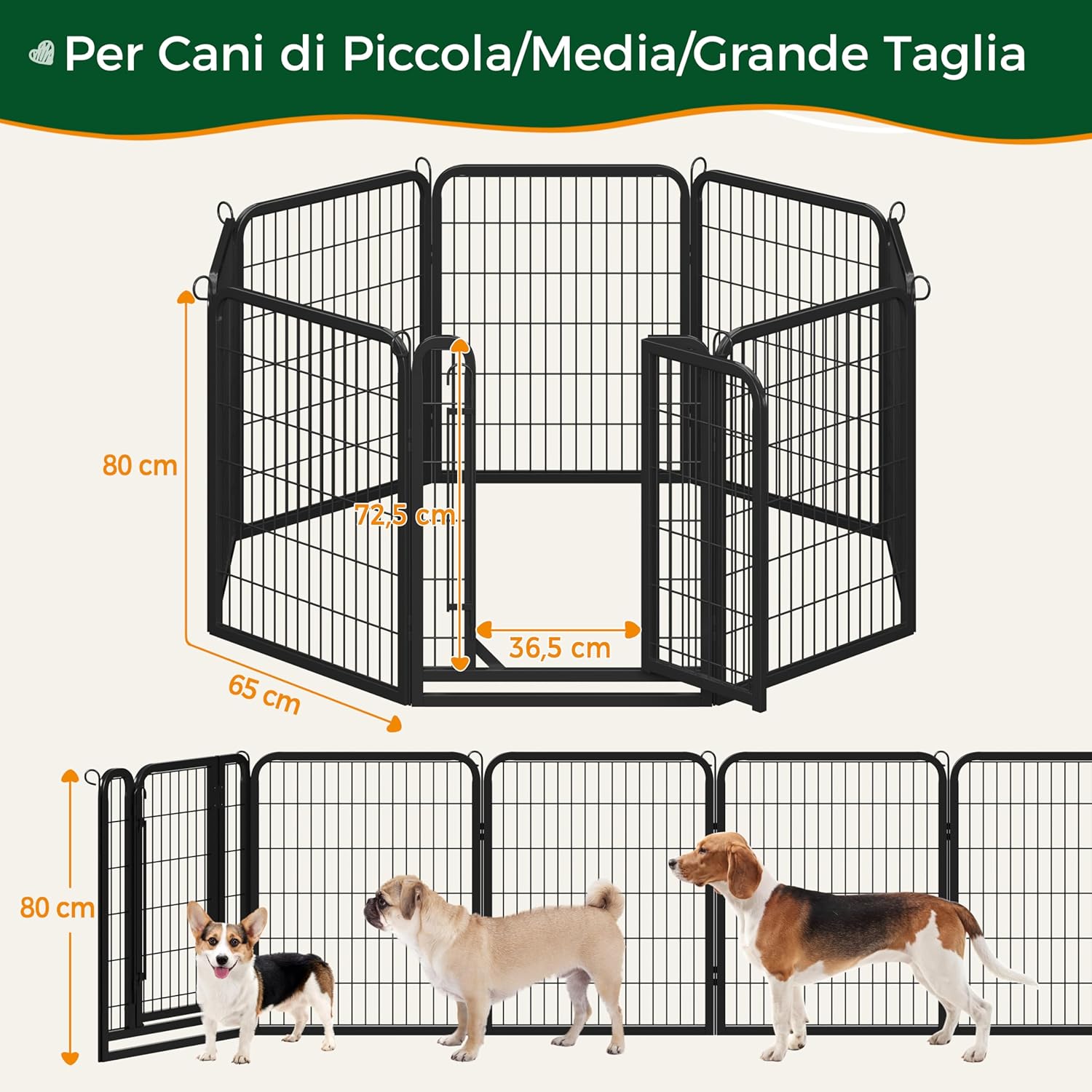 Detalle de Yaheetech recinto pieghevole per cani cuccioli, conigli e gatti (interno/esterno) in ferro, 8 pezzi 65 x 80 cm