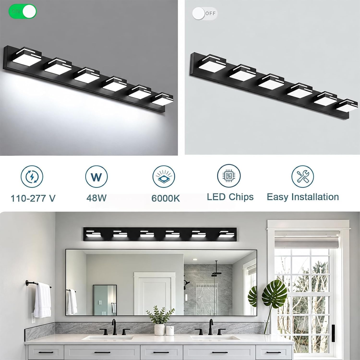 Thumbnail 3 de LKHF 9553 6-Light Bathroom Vanity Light, Dimmable Matte Black, 6000K