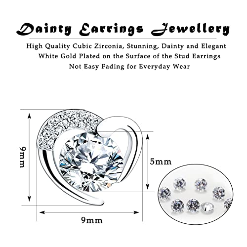 Detalle de ITESSY Silver Stud Earrings for Women – Heart-Shaped White Gold Plated Cubic Zirconia Studs