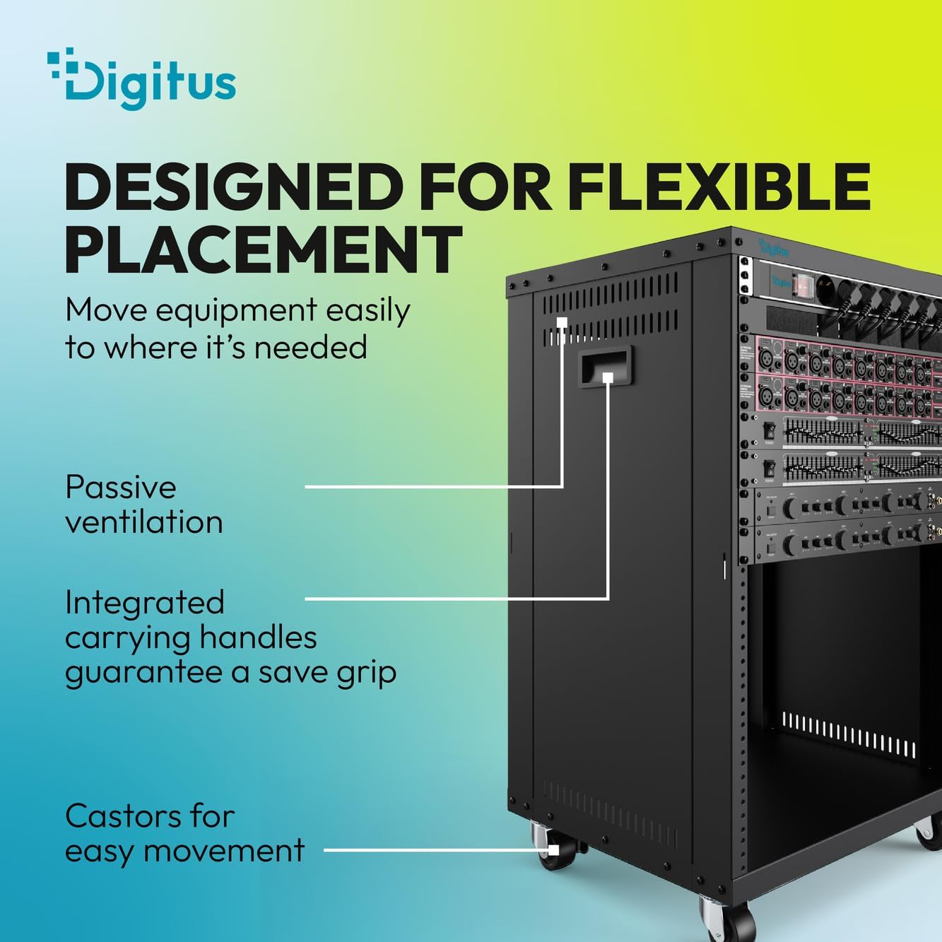 Detalle de DIGITUS DN-48001 – szafa rack 19 cali, 16U, na kółkach, do 136 kg