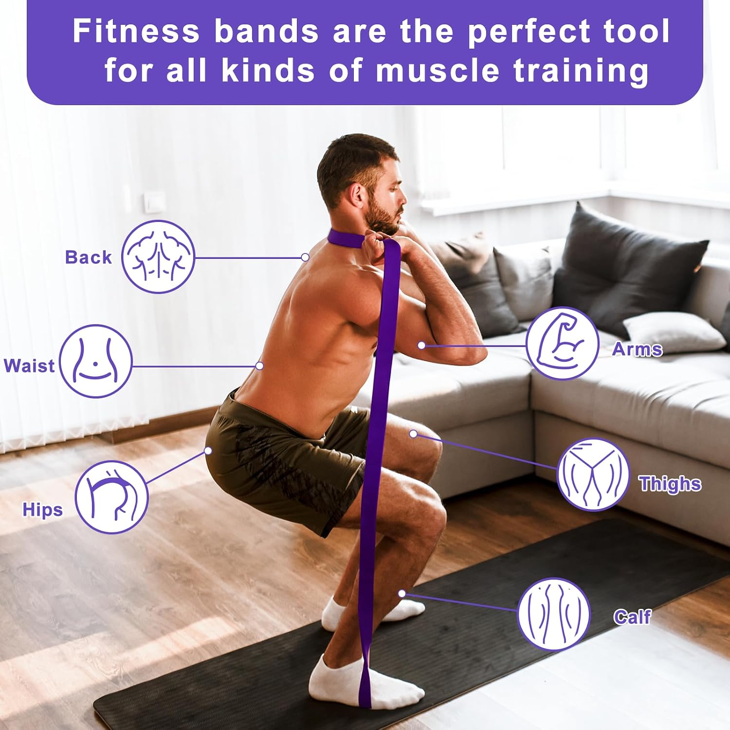 Detalle de Elastici Fitness 15-100LB in lattice 100% per palestra, pilates, yoga, crossfit e powerlifting