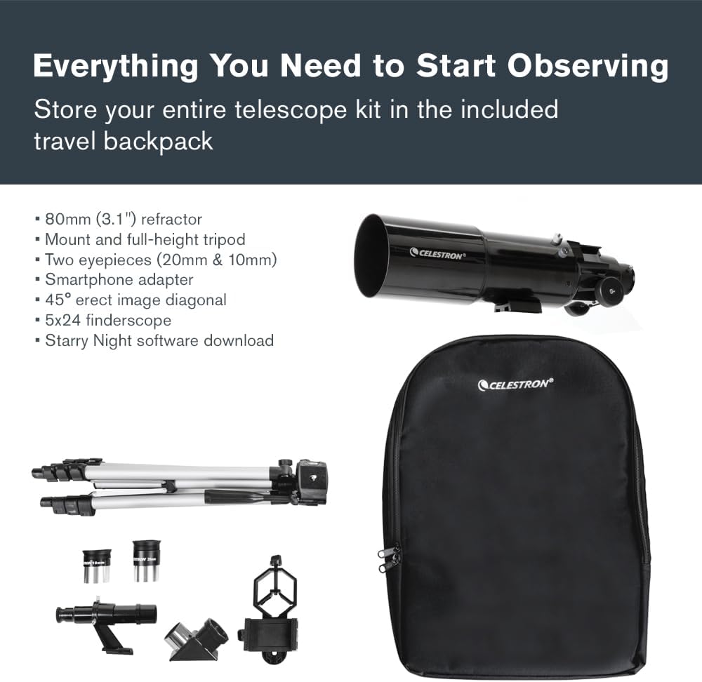 Detalle de Celestron 22030 Travel Scope: Portable 80mm Refractor Telescope