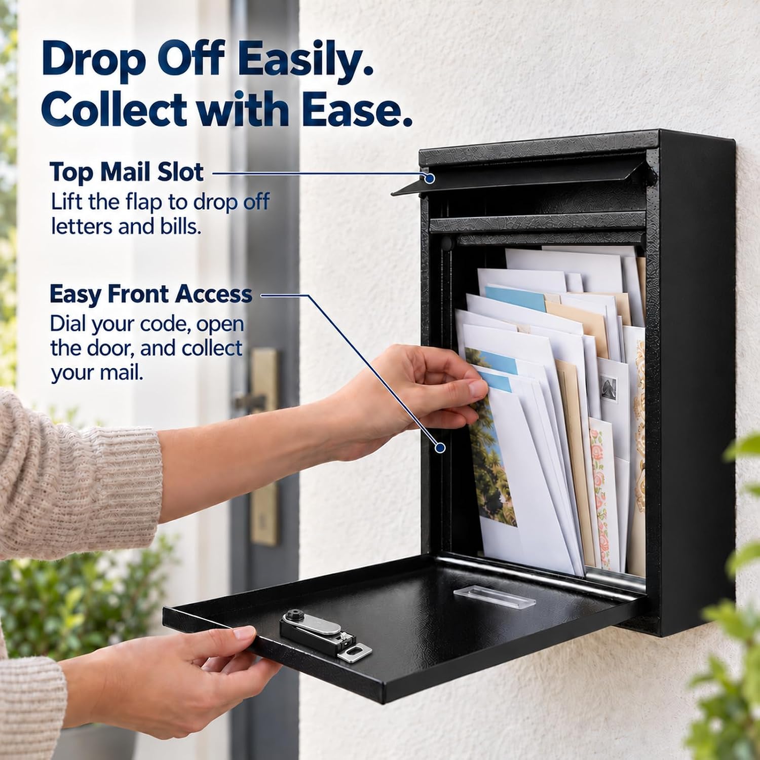 Detalle de KYODOLED 30 Wall-Mount Mailbox with 3-Digit Combination Lock, Black Steel