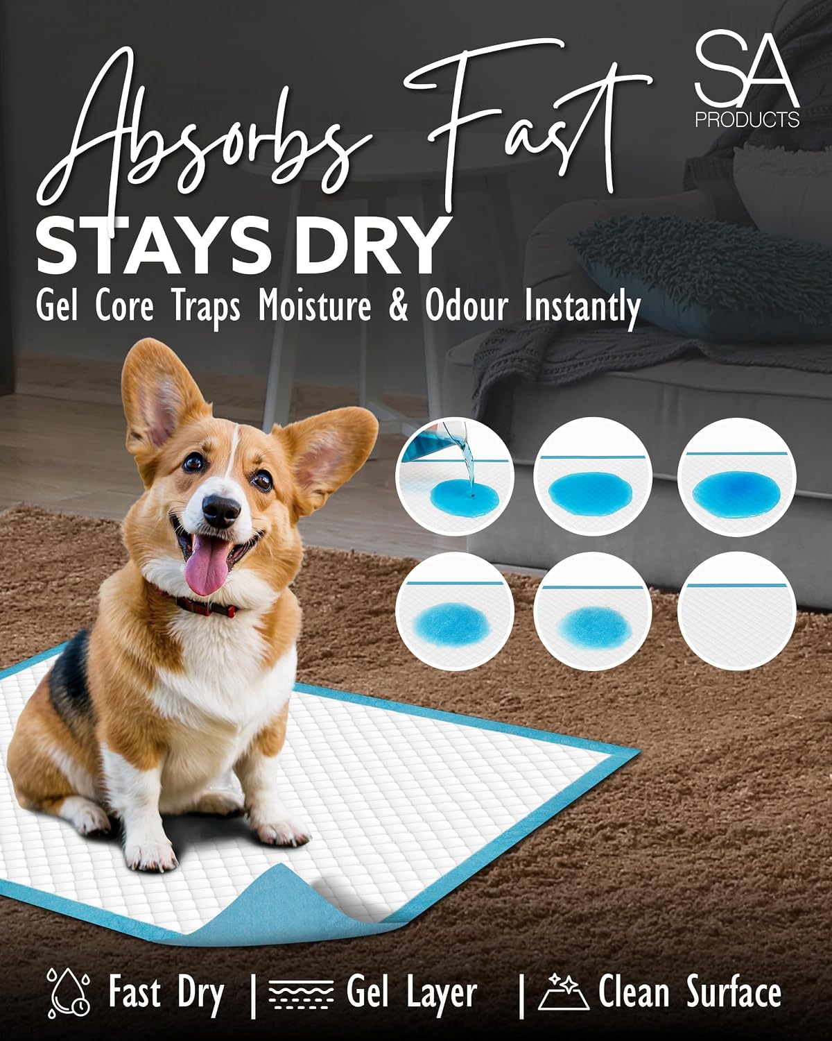 Detalle de SA Products Puppy Pads 50 Pack: Large 56 x 56 cm, 5-Layer Leak-Proof Training Pads