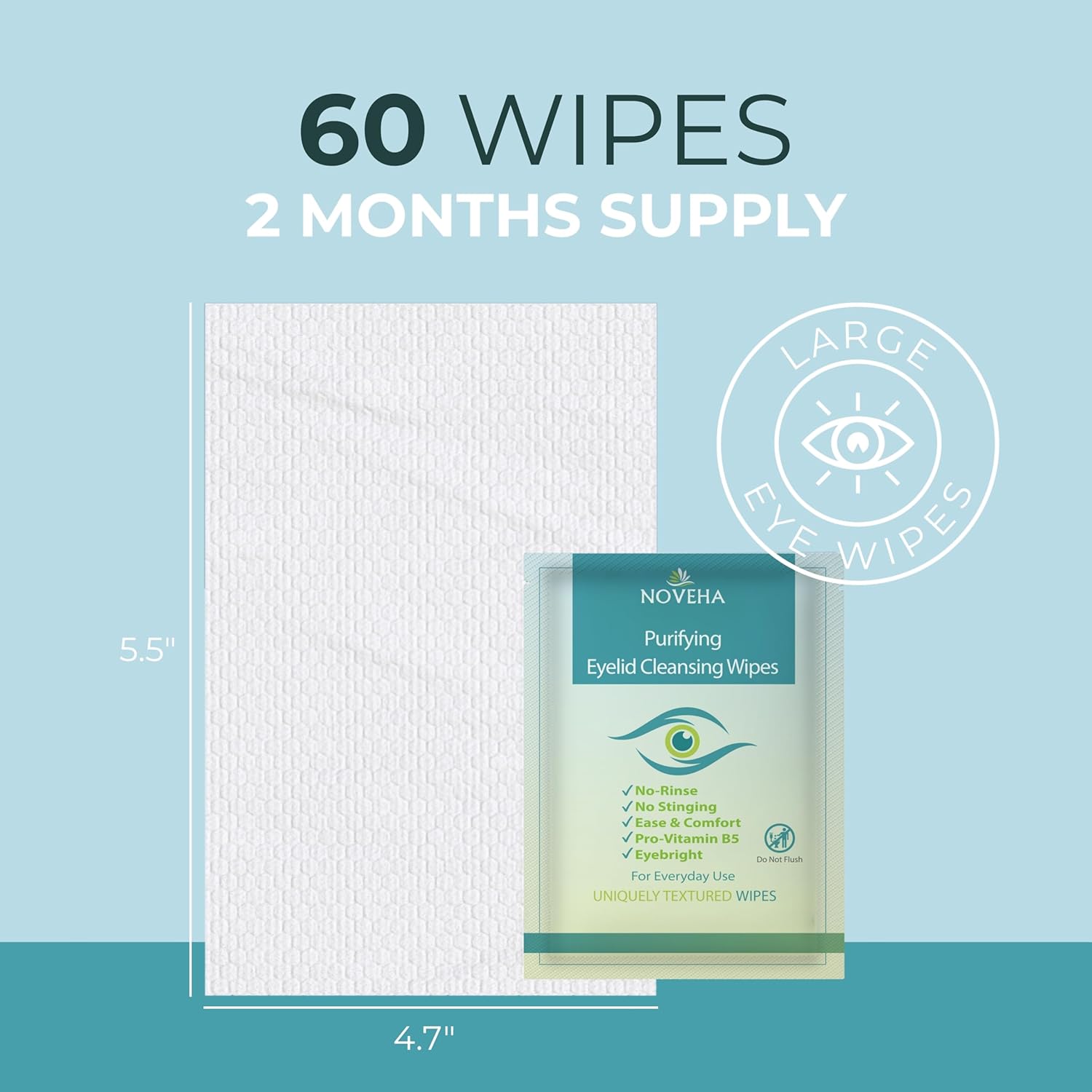 Detalle de NOVEHA 120PCs Eyelid & Lash Wipes — Gentle Eye Cleansing for Itchy Eyes, Blepharitis & Styes