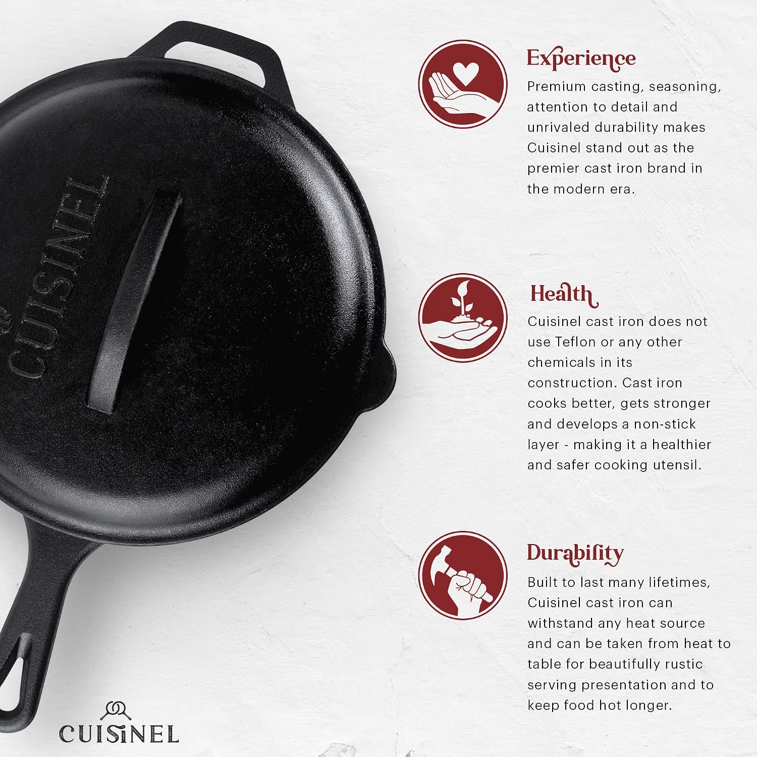Detalle de Cuisinel 10-Inch Pre-Seasoned Cast-Iron Skillet with Braising Lid