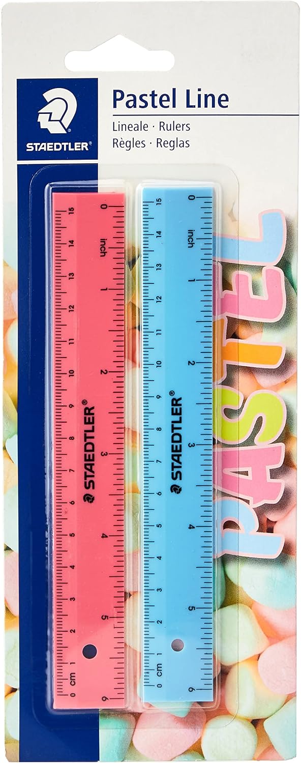 Detalle de Staedtler 56215PSBK2ST pastel-linialen van 15 cm, set van 2 met inktrand