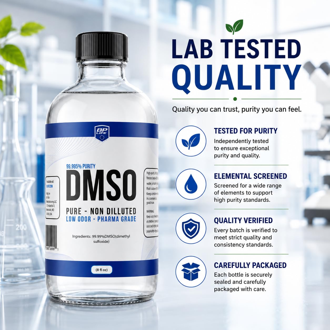 Detalle de BP Life DMSO ジメチルスルホキシド 液体99.9%・低臭気・8オンスガラスボトル