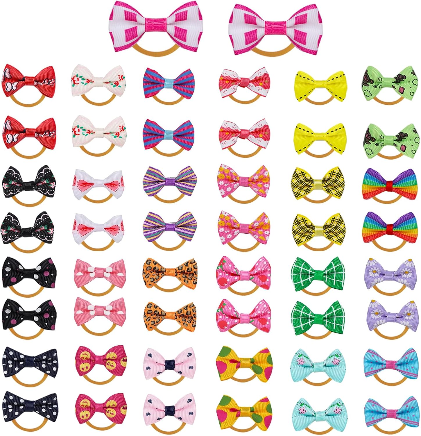 Thumbnail 1 de Chenkou Craft 50 dog hair bows (25 pairs) with elastic rubber bands – mix colours & patterns