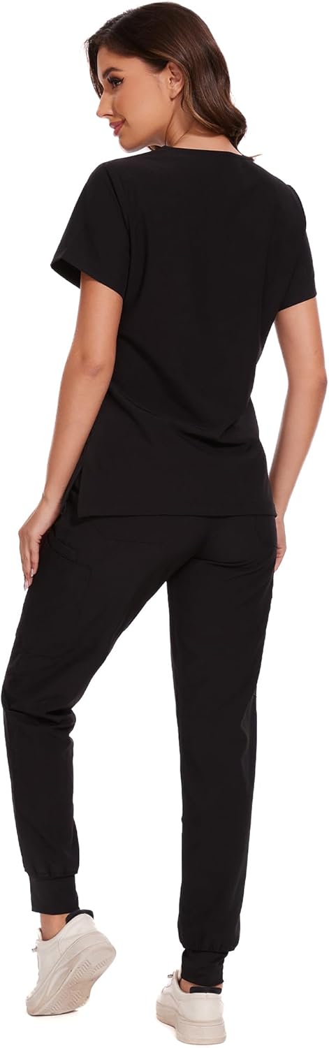 Detalle de COZYFIT Women’s Scrubs Set (V-Neck Top & Cargo Pants) with 10 Pockets