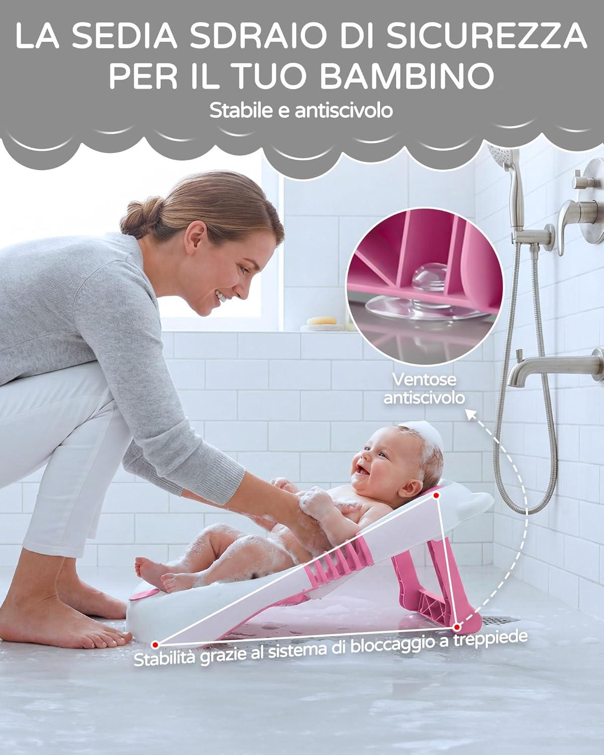 Thumbnail 3 de Vaschetta da bagno pieghevole SANEWE per neonato 0-6 mesi, con supporto e sedile antiscivolo con ventose