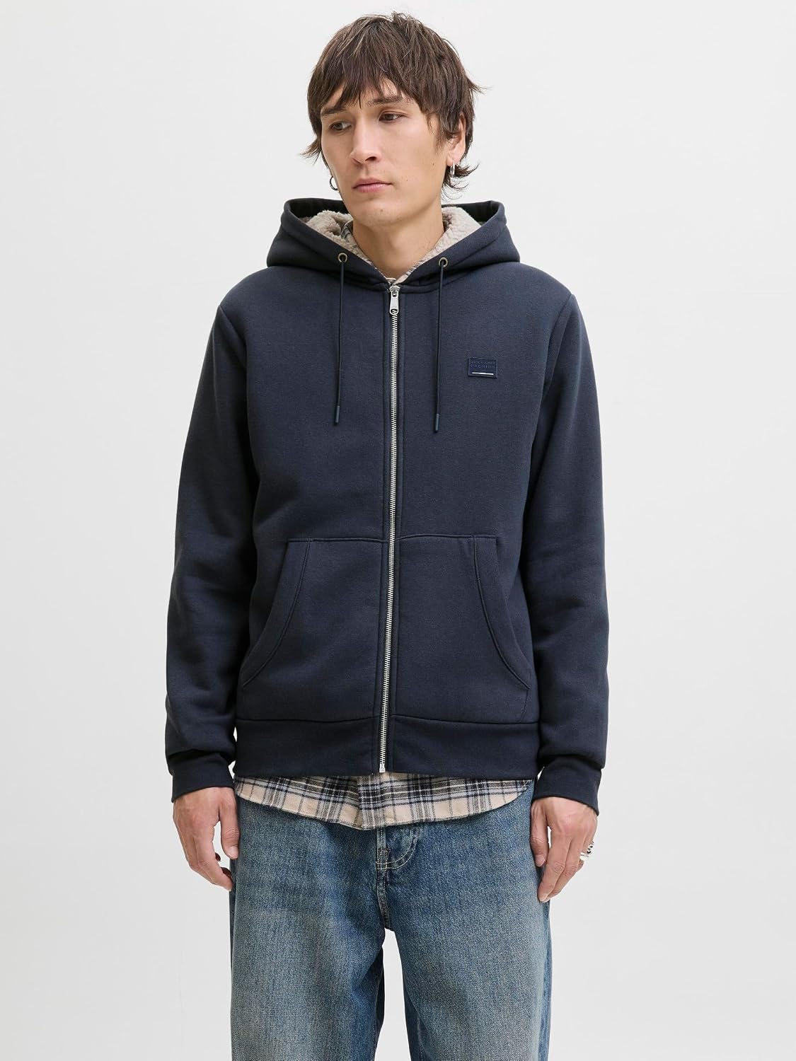 Detalle de JACK & JONES Jprblumason Teddy Sweat Zip con cappuccio da uomo