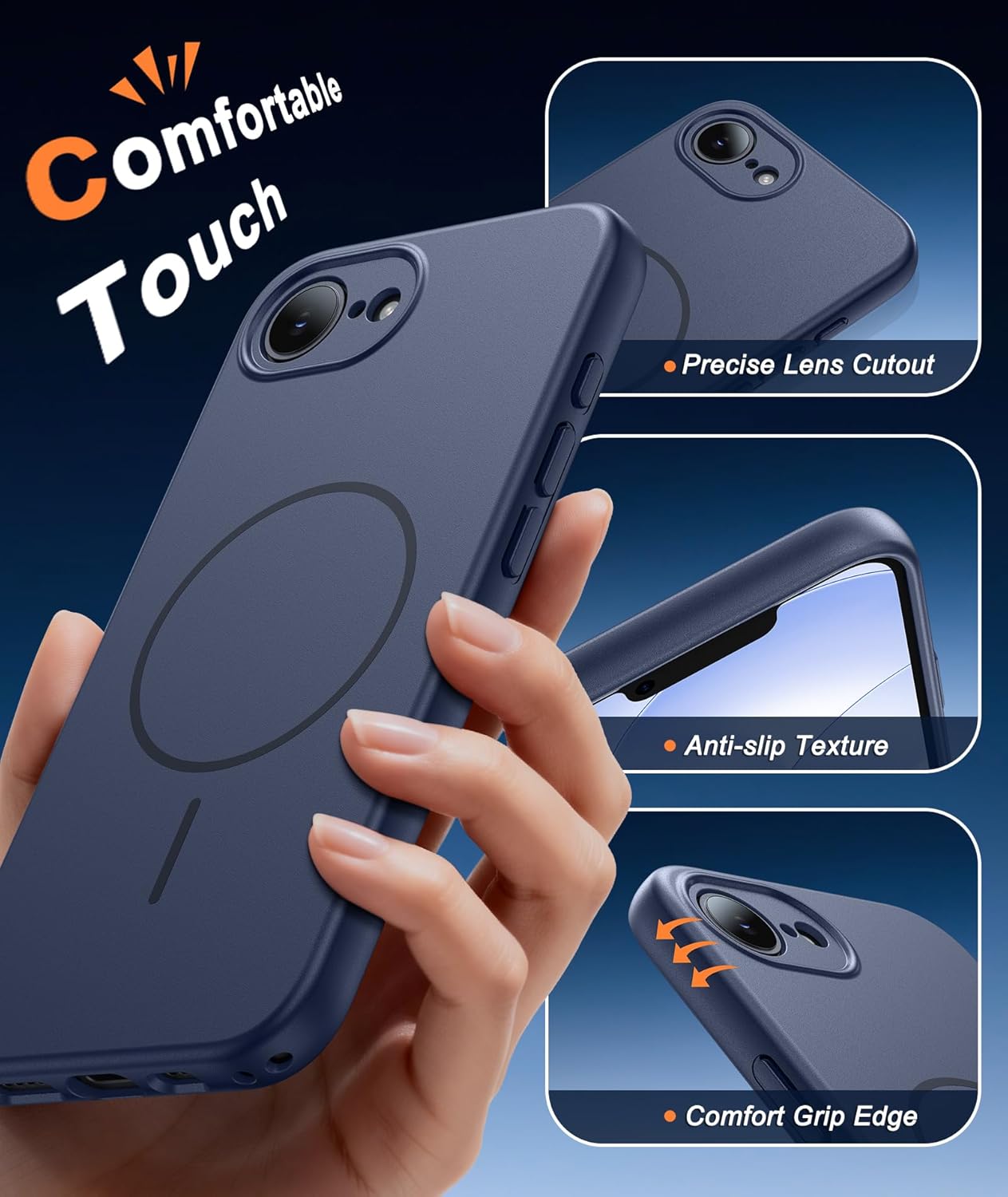 Detalle de FNTCASE for iPhone 17e & 16e Case with MagSafe, Full Camera Protection and Screen Guard – Blue
