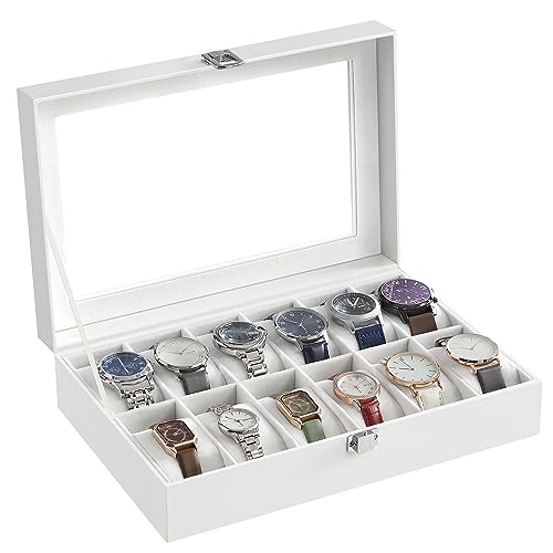 Detalle de SONGMICS Porta Orologi a 12 Posti con Coperchio in Vetro – Eleganza e Organizzazione