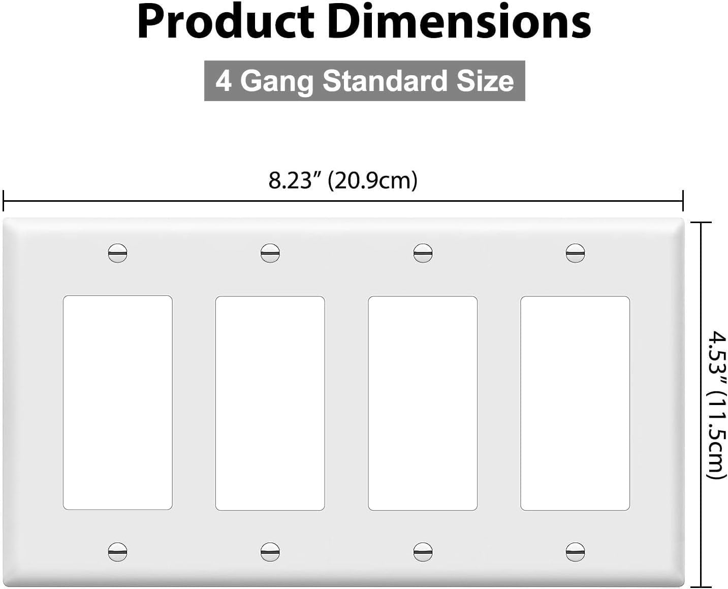 Detalle 2 de ZEFTV 4-Gang Decorator Wall Plates, White Polycarbonate, 6-Pack