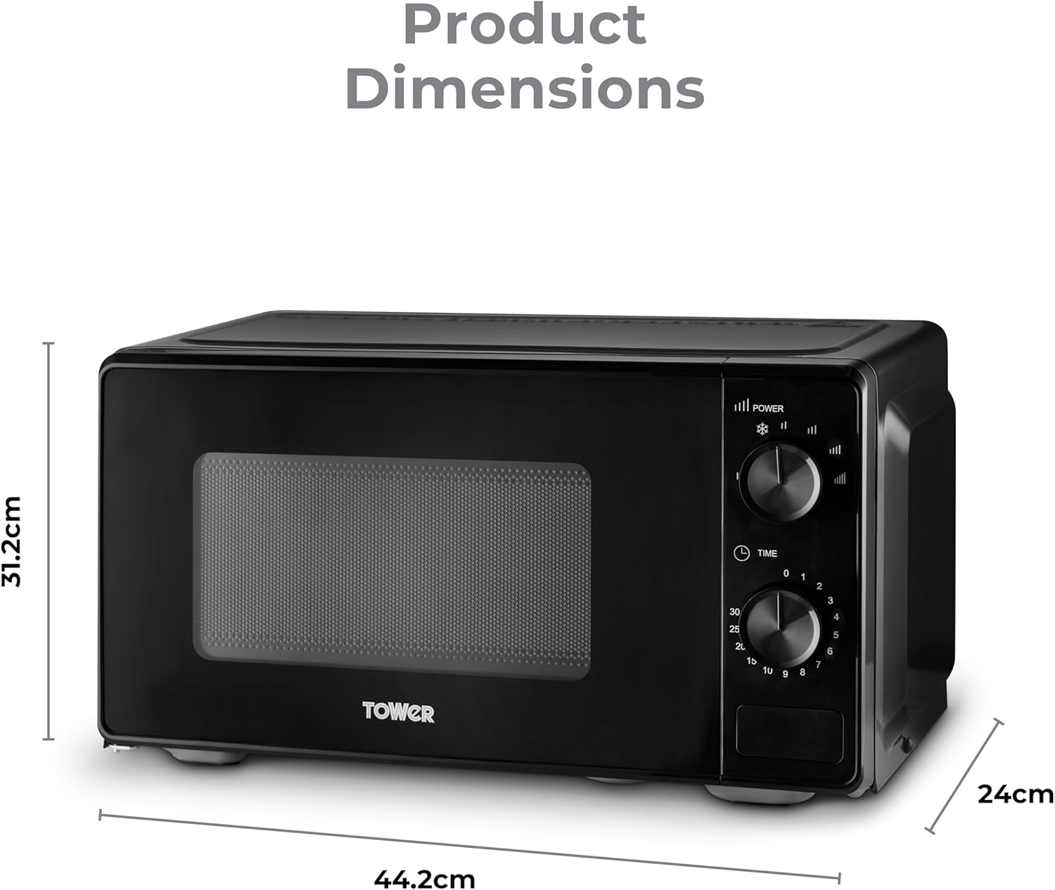 Detalle de Tower Manual 20 Litre 800W Microwave with Dial Controls (T24044BLK)