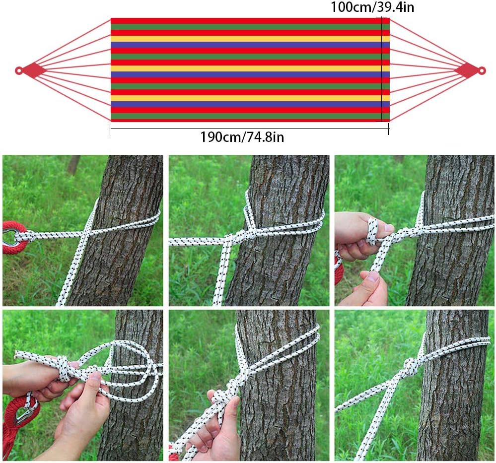 Detalle de FORYNXHWIN Cotton Hammock – 190x100cm Outdoor Single Hammock with Travel Bag