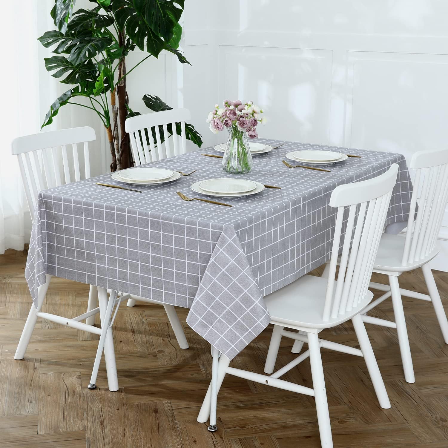 Thumbnail 2 de Romanstile Rectangle Vinyl Tablecloth (Waterproof, Oil-Proof) — Heavy-Duty Wipeable PVC Cover, Grey, 54 x 78 Inch