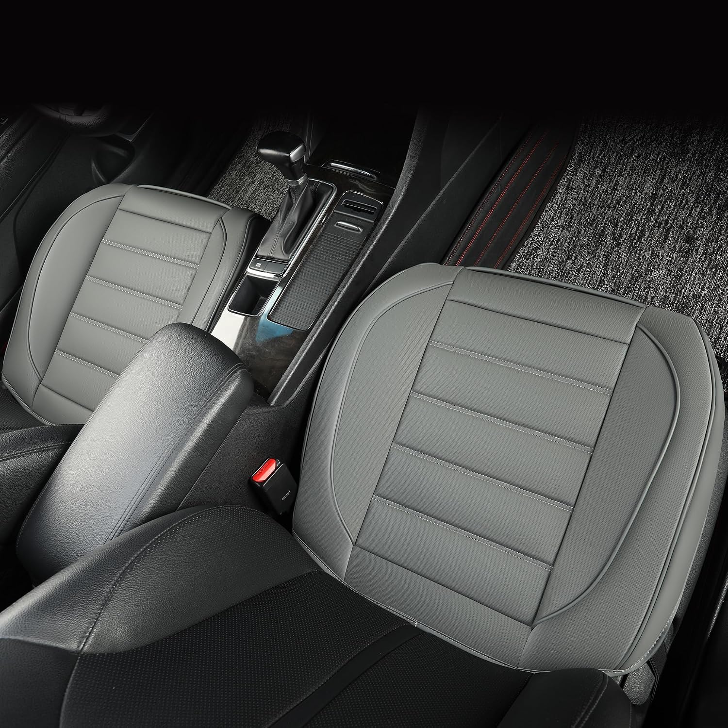 Detalle de Vankerful 2 Pack Leather Front Car Seat Covers (Grey) – bottom seat cushion protectors with anti-slip edge
