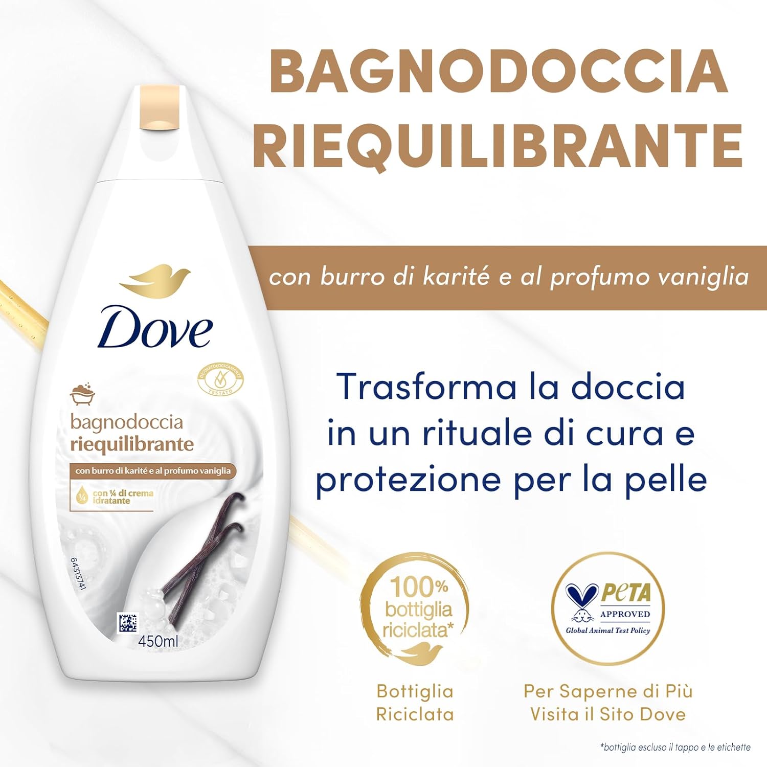 Thumbnail 2 de Dove Bagnodoccia Riequilibrante con burro di karité e vaniglia (450 ml), idratante dermo-naturale