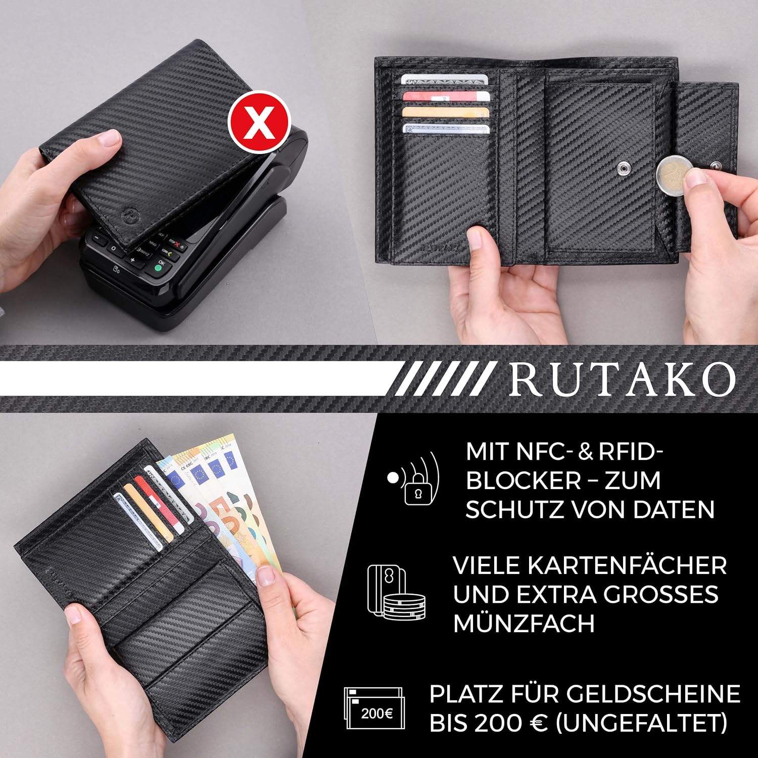 Detalle 2 de RUTAKO Geldbörse Herren mit RFID Schutz 13,5x10x2,5 cm