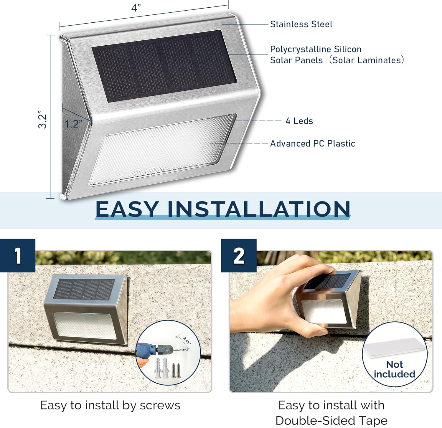 Thumbnail 5 de Solpex Solar Fence Lights Outdoor Garden (6 Pack) – Stainless Steel, Waterproof Solar Step Lights