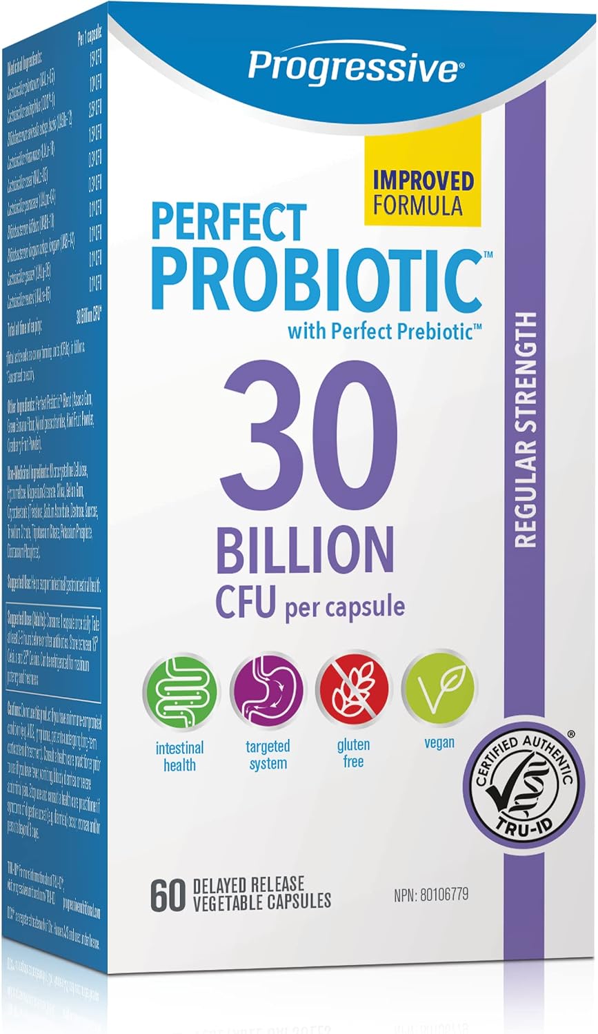 Detalle de Progressive Perfect Probiotic 30 Billion CFU, 10 Strains, Prebiotic Blend, 60 Vegan Capsules
