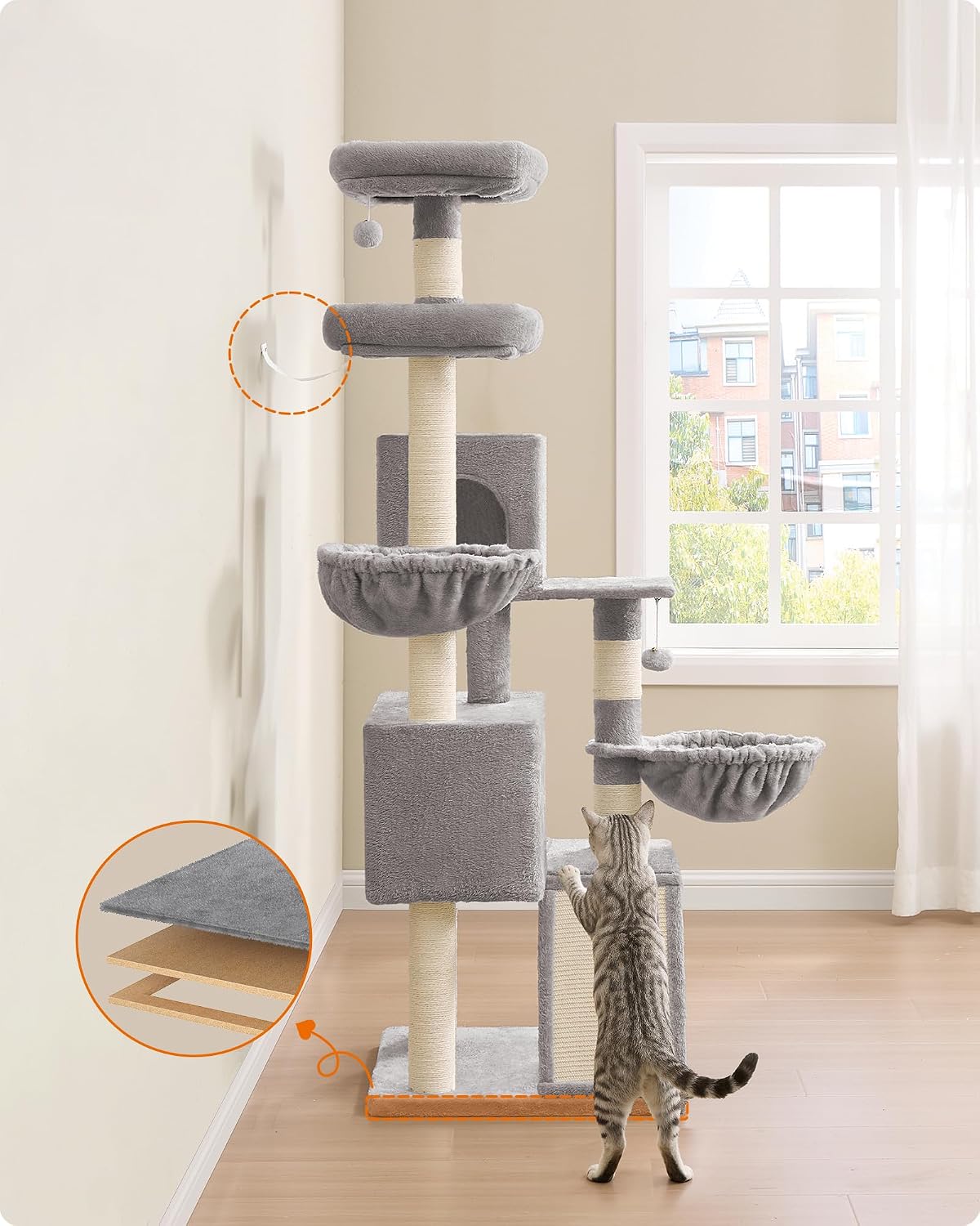 Thumbnail 5 de Feandrea PCT006G01 large cat tree, 174 cm, double condo and sisal posts