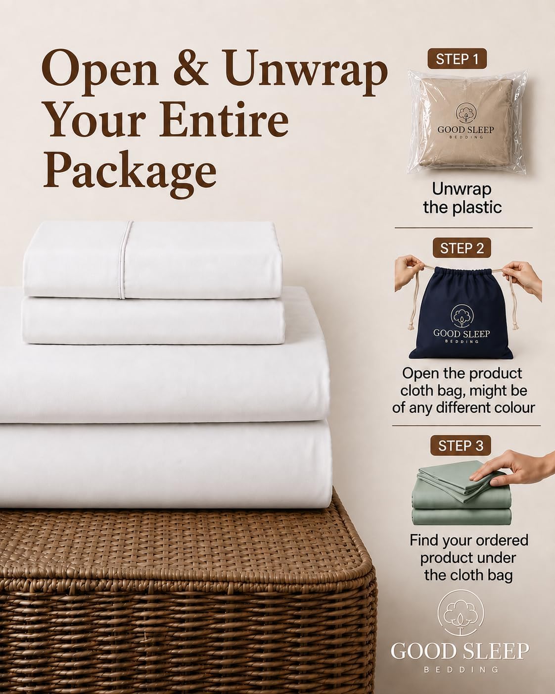 Thumbnail 1 de Good Sleep Bedding Th-GS-WH-05 Queen Sheets, 1000-Thread-Count Egyptian Cotton