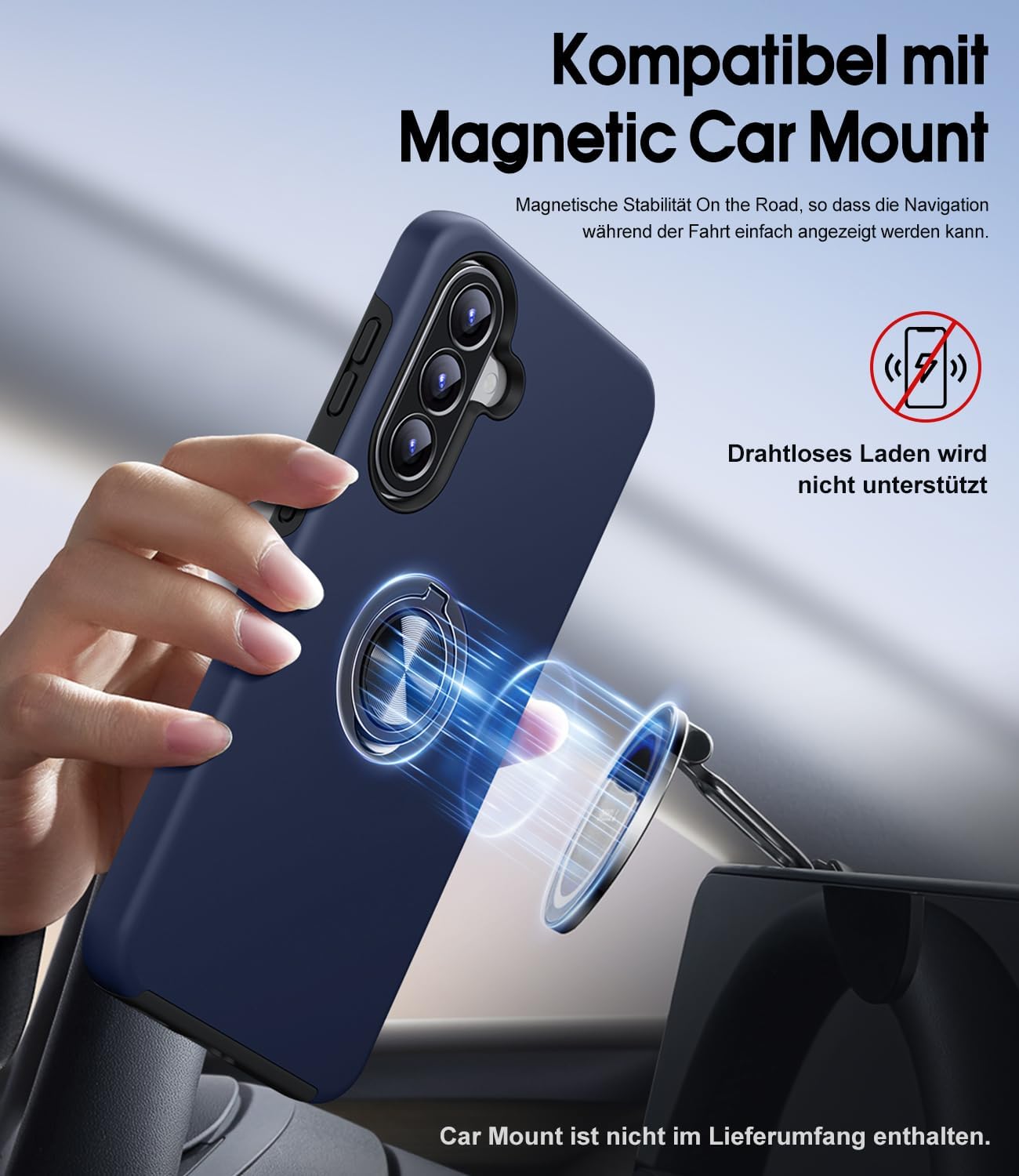 Detalle de AOUIA Hülle für Samsung Galaxy A57 5G mit 2x Panzerglas – 360° Ring-Ständer, Militärschutz, Blau