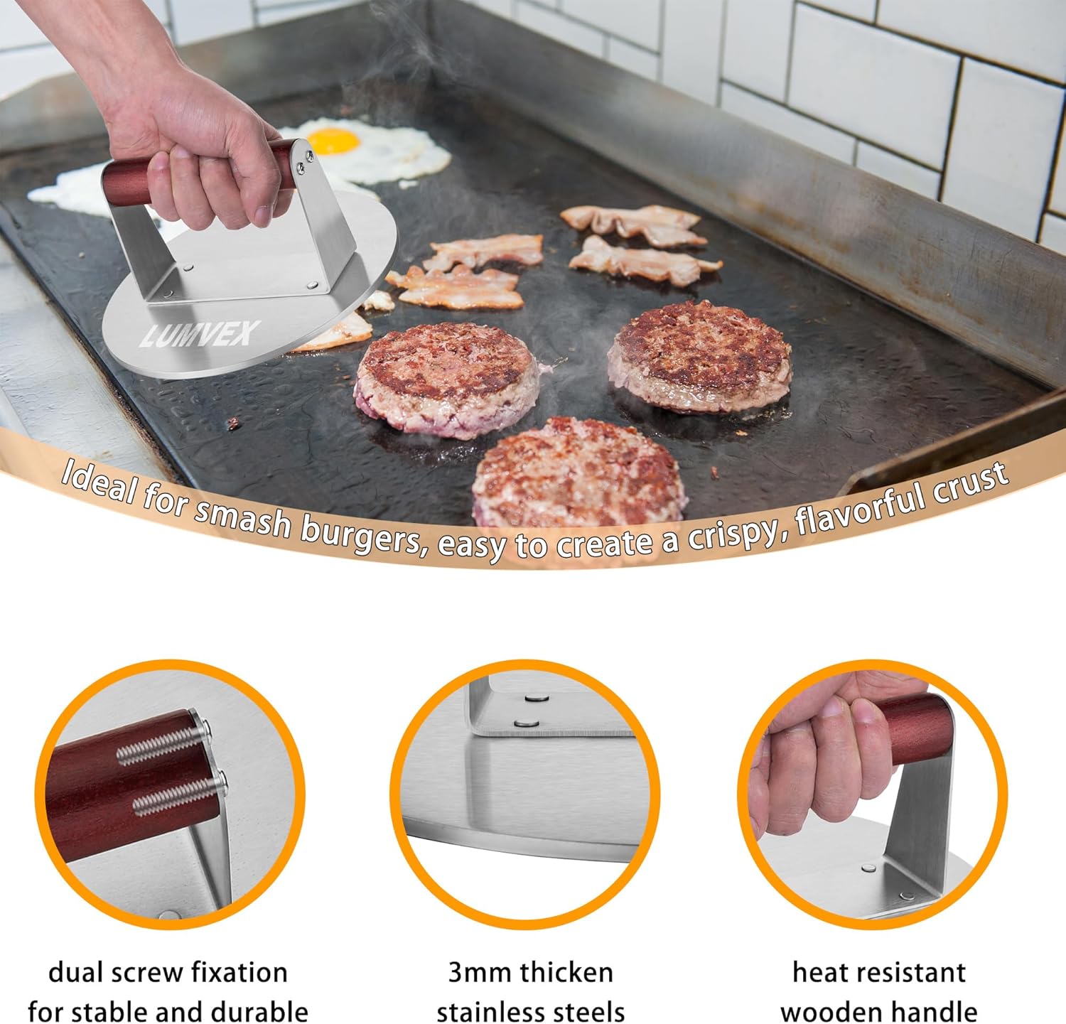 Thumbnail 2 de Smash Burger Profesional Acero Inoxidable 16cm 🍔 Prensa Barbacoa