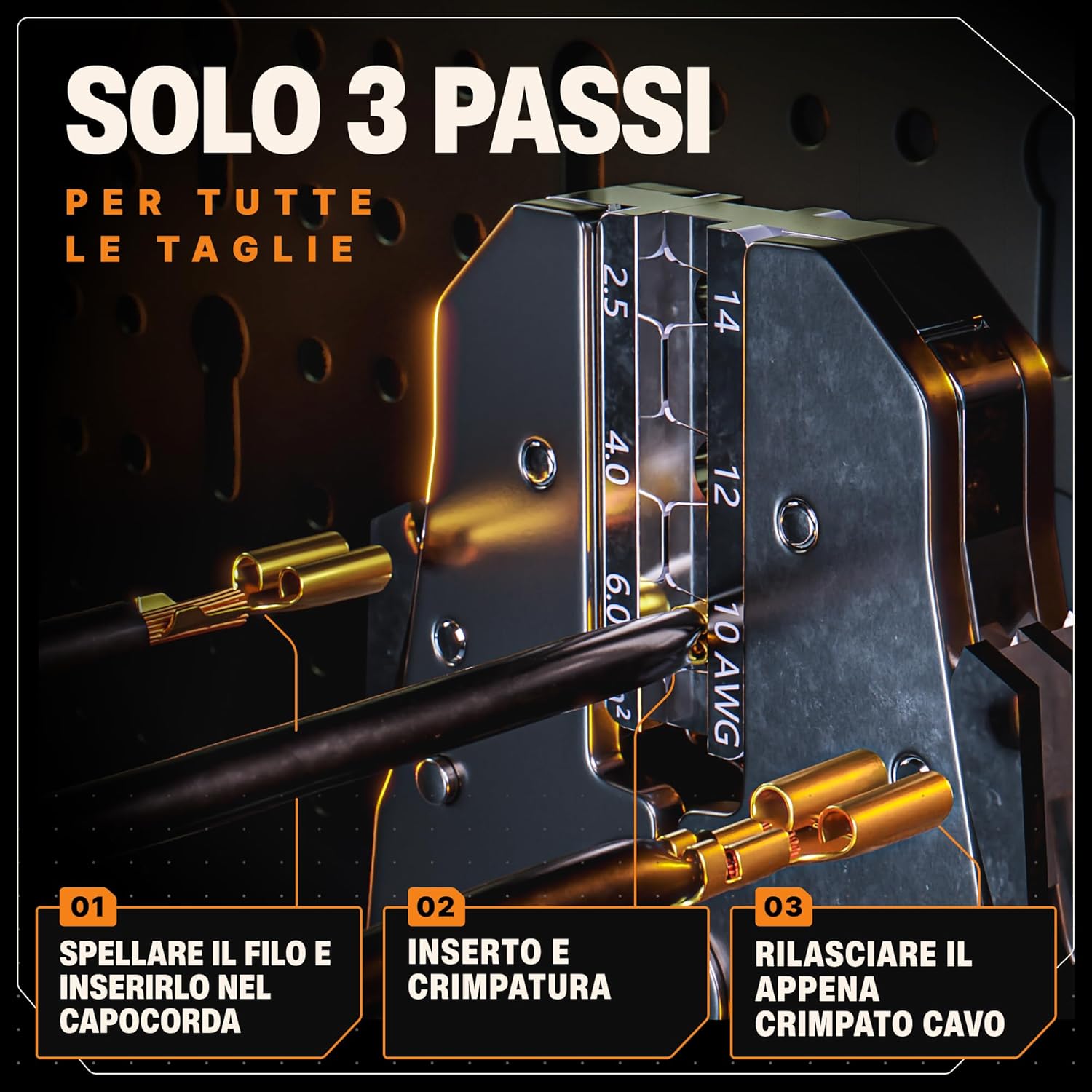 Thumbnail 3 de BAURIX Set di Pinza Crimpatrice con 6 Ganasce Intercambiabili – Kit professionale per crimpare capicorda, Faston e punterie