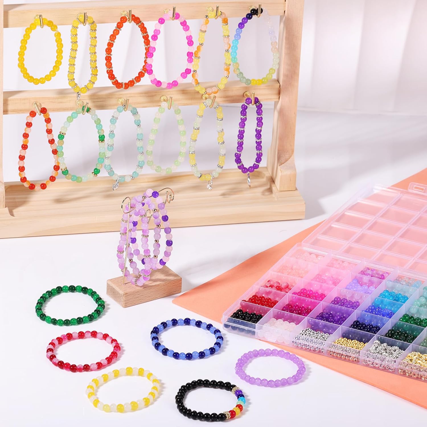 Thumbnail 1 de Funtopia 1400 Pcs Glass Beads for Bracelet Making – 34 Colours, 6mm, Ideal for DIY Jewellery