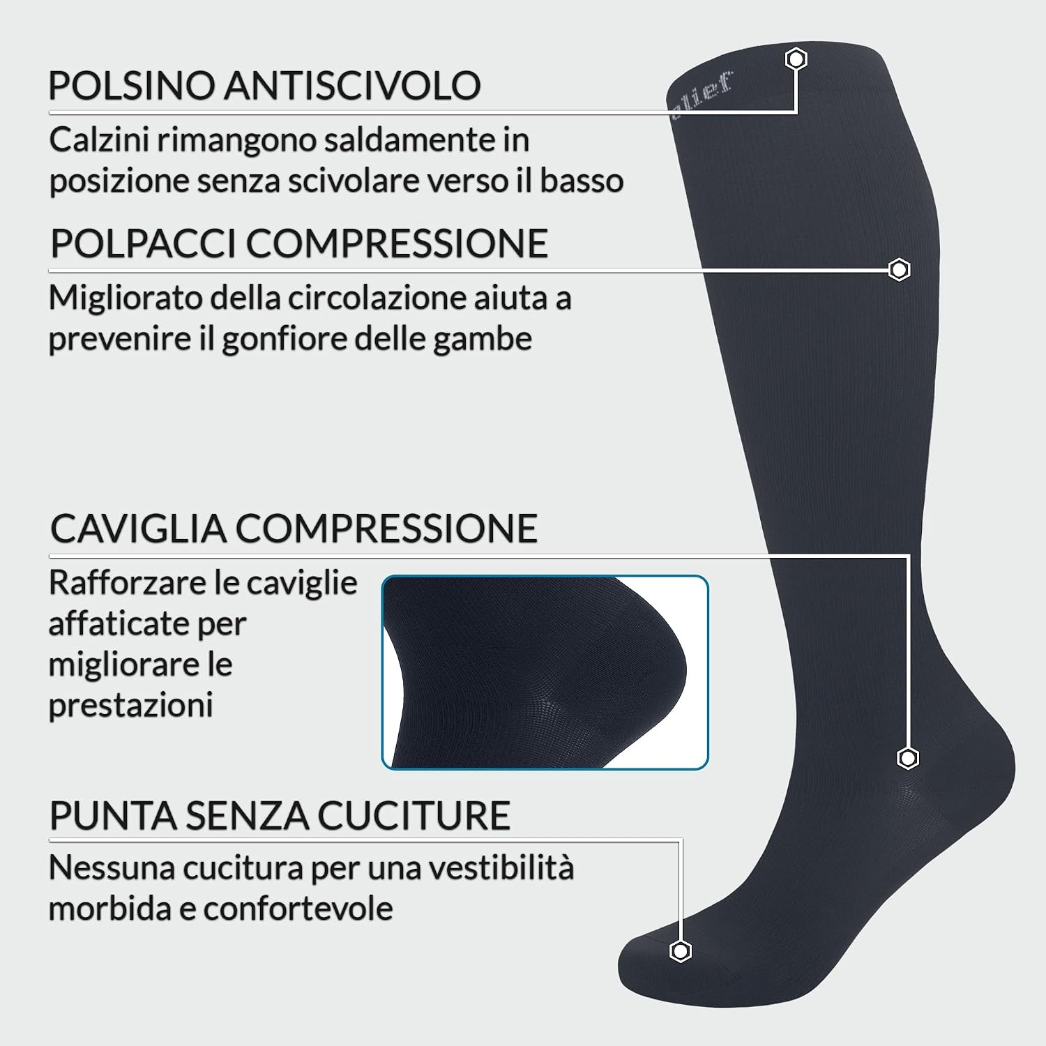 Thumbnail 1 de 360 Relief calze compressive 15-20 mmHg L/XL