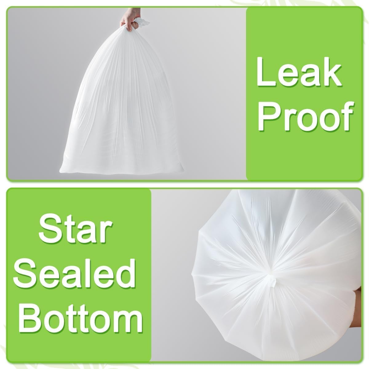 Detalle de OKKEAI 15L White Bin Bags – 100 Pack with Octagonal Bottom Seal