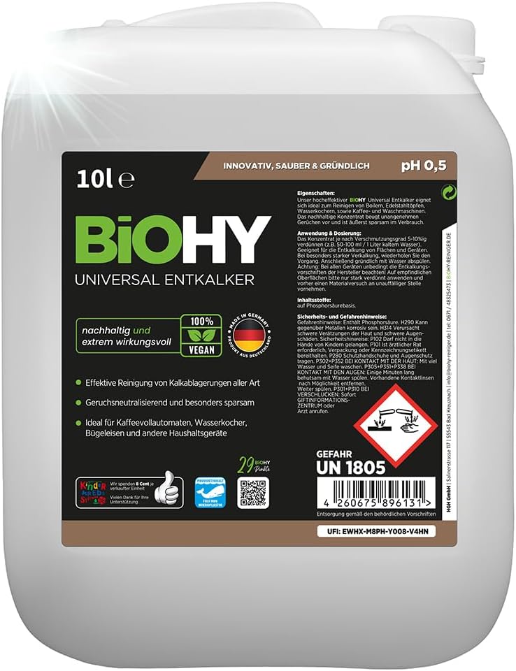 Detalle de BIOHY universele ontkalker 10 liter, geconcentreerd voor huishoudelijke apparaten