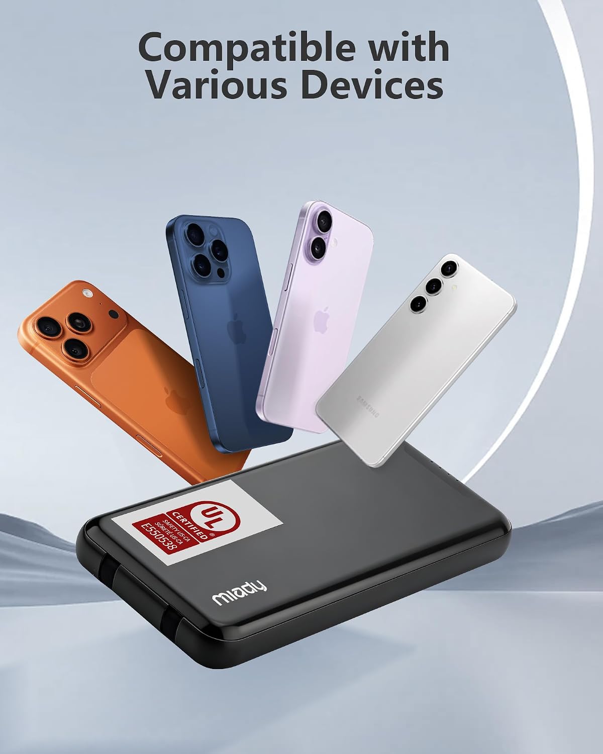 Thumbnail 6 de Miady M8339 2-Pack 10,000mAh Slim Power Banks with Built-In Cables