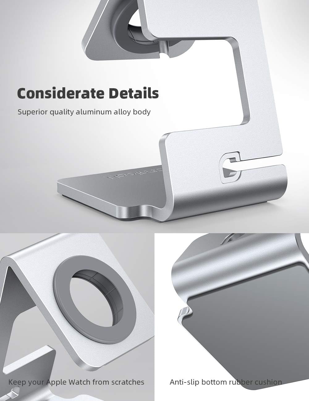 Detalle 2 de Lamicall Stand for Apple Watch – Desk iWatch Stand Holder Charging Dock (Silver)