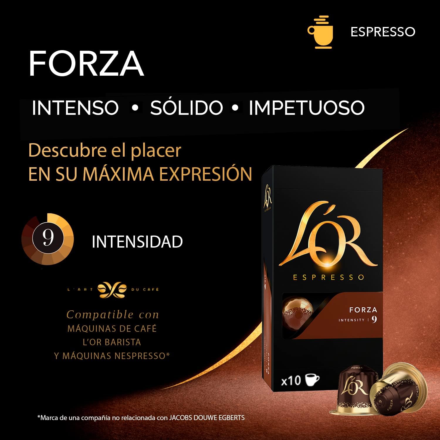 Detalle de L'OR Espresso Forza: 200 Cápsulas Compatibles Nespresso