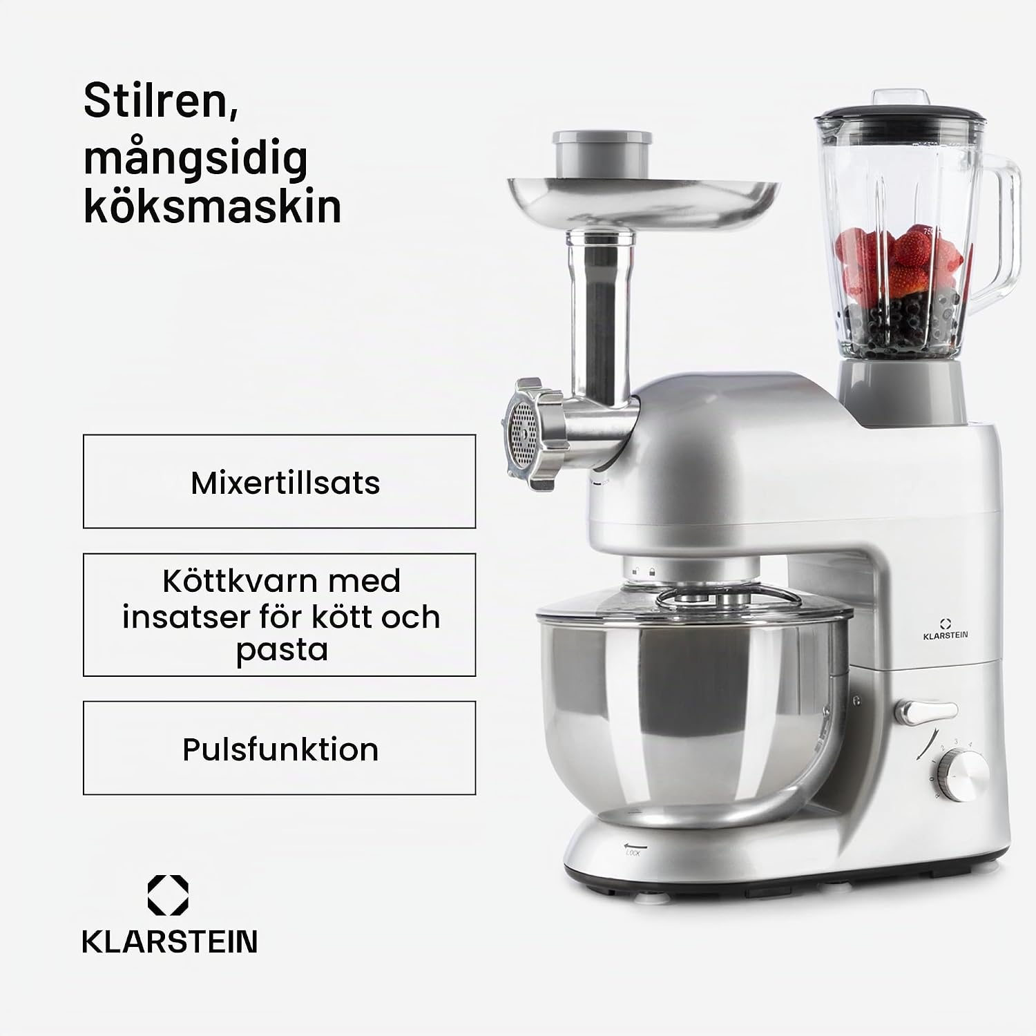 Detalle 2 de Klarstein Lucia Argentea matberedare, 1800 W, 5 l, köttkvarn och mixer
