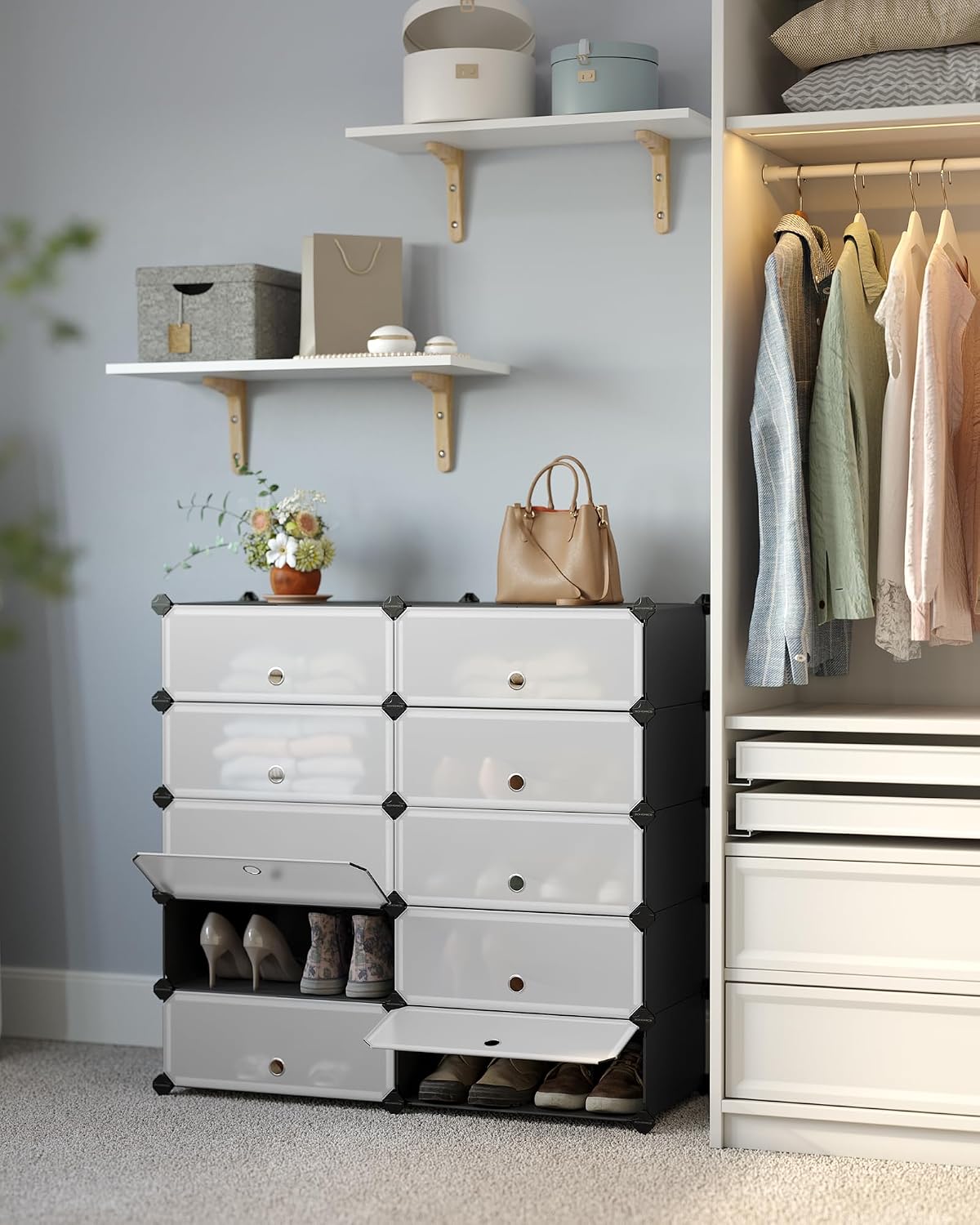Detalle de SONGMICS DAMION Collection LPC10H – czarna szafka na buty, 10 przegródek