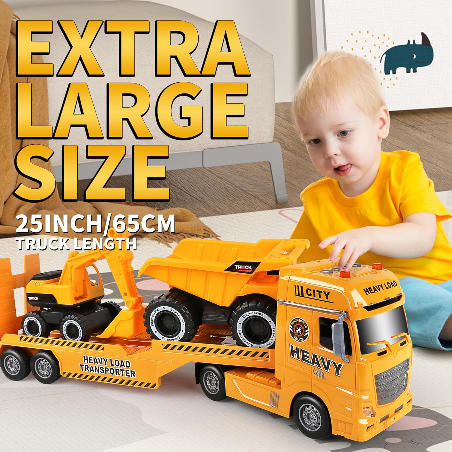 Detalle de Dwi Dowellin 3-in-1 Construction Carrier Truck with Excavator and Dump Truck (25.6")