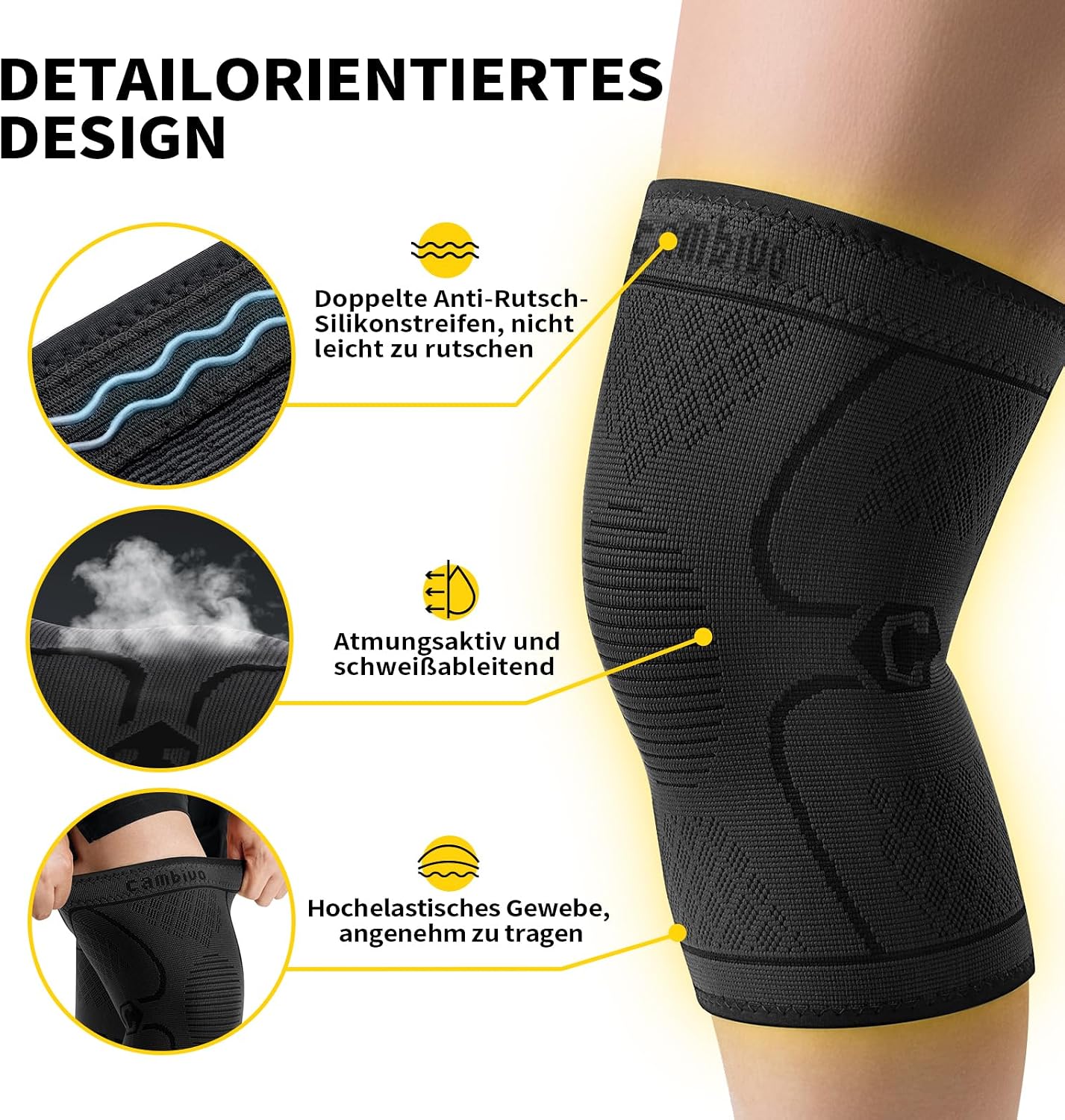 Detalle 2 de CAMBIVO Kniebandage X2 – Kompression für Knie bei Meniskusriss, ACL & Arthritis