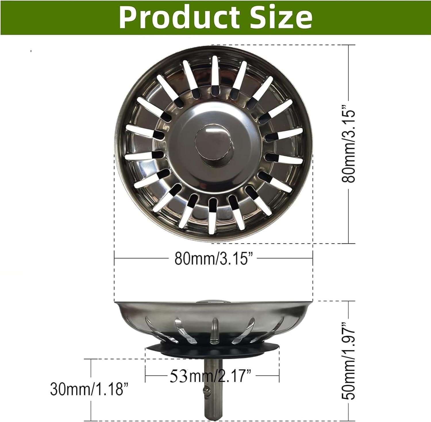 Detalle de 2 Pack Stainless Steel Sink Strainer 80mm
