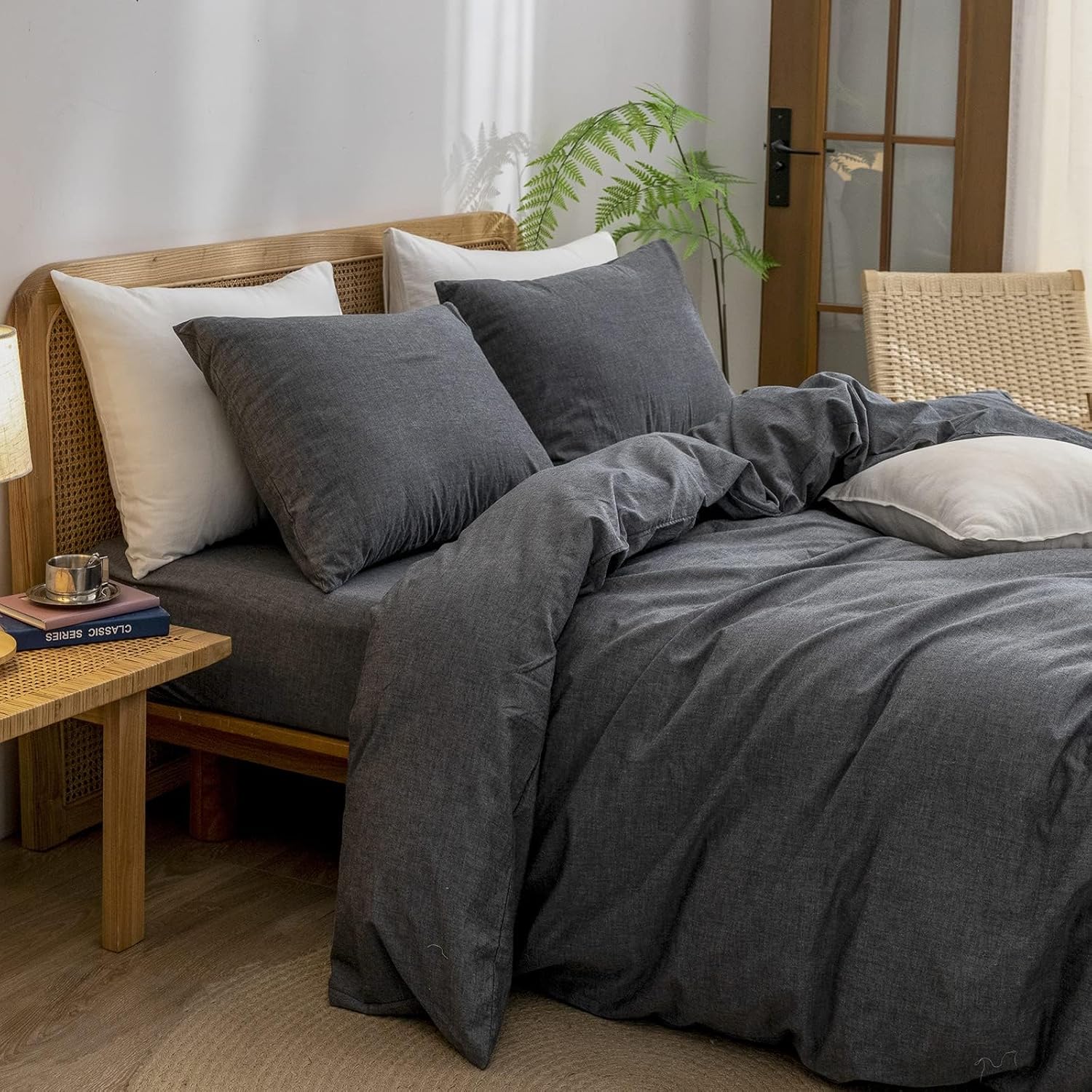 Detalle 2 de BESTOUCH 100% Cotton Duvet Cover Set, Dark Black, King đź’¤