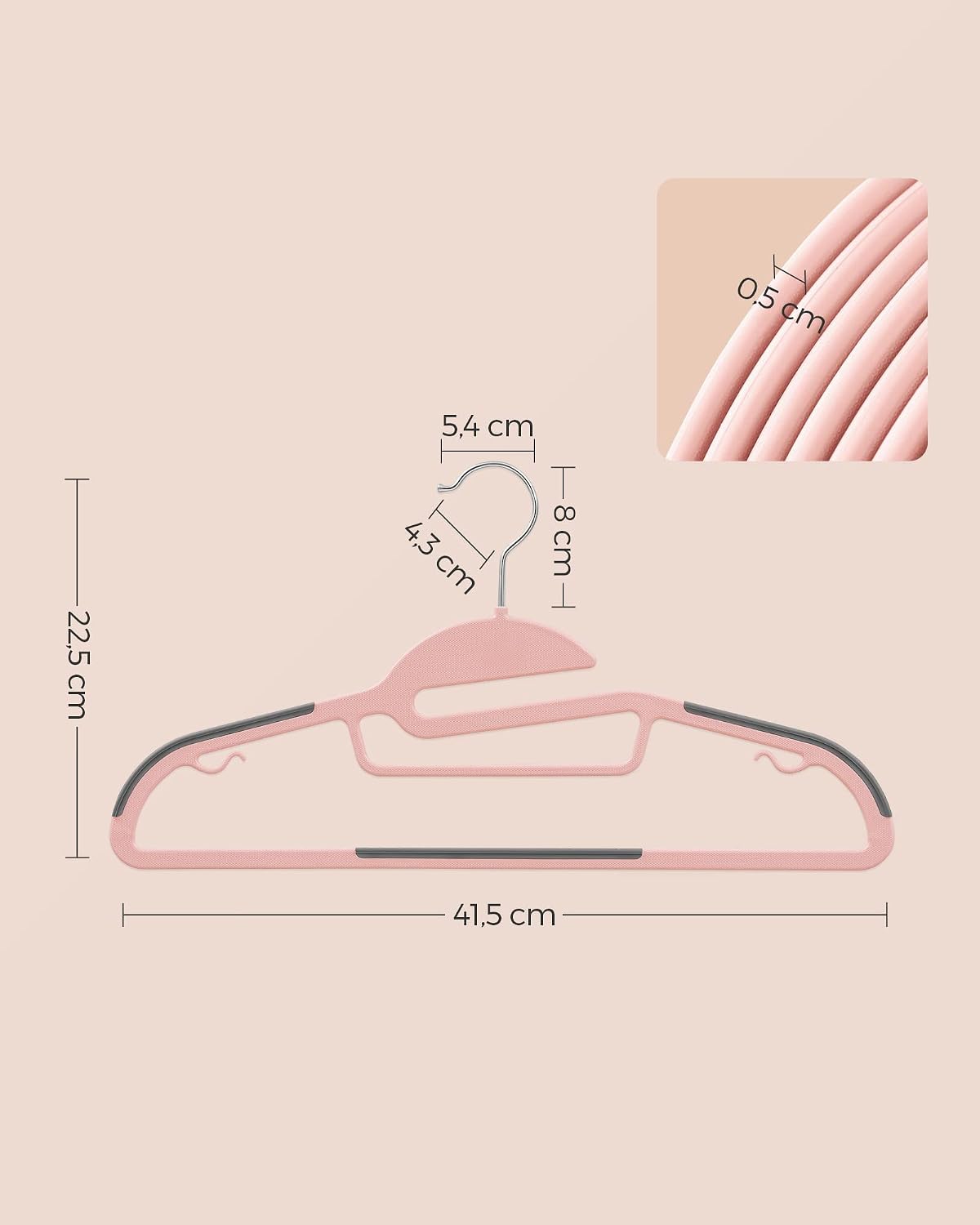Thumbnail 6 de SONGMICS Kleiderbügel aus Kunststoff (50er-Set) mit U-förmiger Öffnung und 360° drehbarem Haken, rosa-dunkelgrau CRP041P02