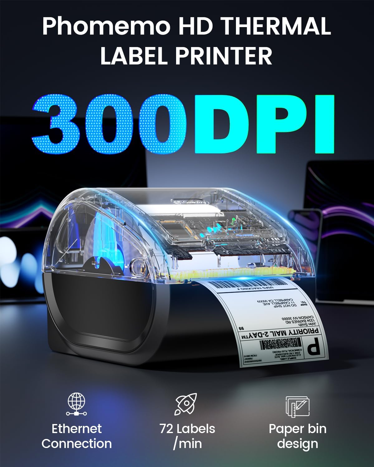 Detalle de Phomemo Ethernet Shipping Label Printer D530pro: A pragmatic, connected solution for business label tasks