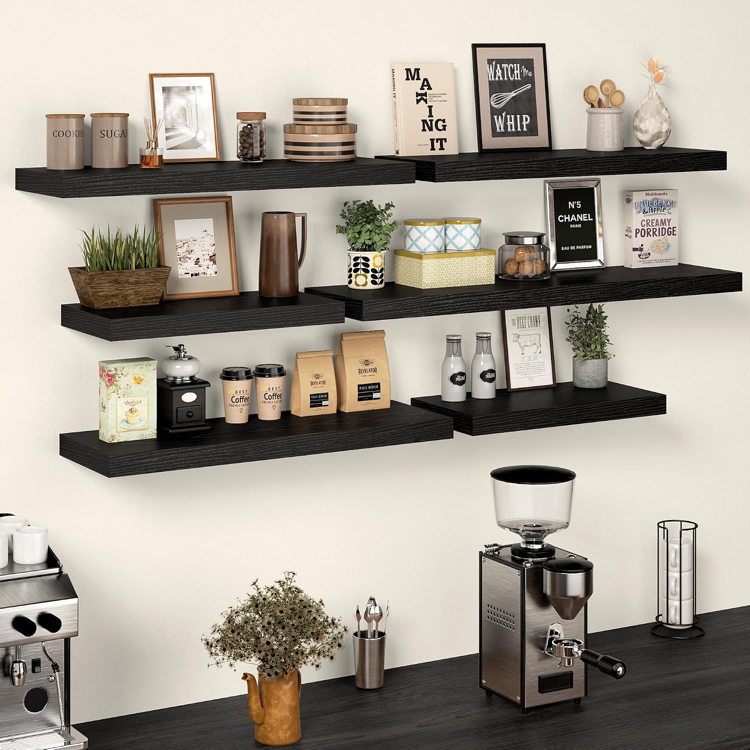 Detalle 2 de Feihorrm FHS1UK-FS-N5 flytande vägghyllor, 91 cm, 30,5 cm djupa, svarta, 2-pack