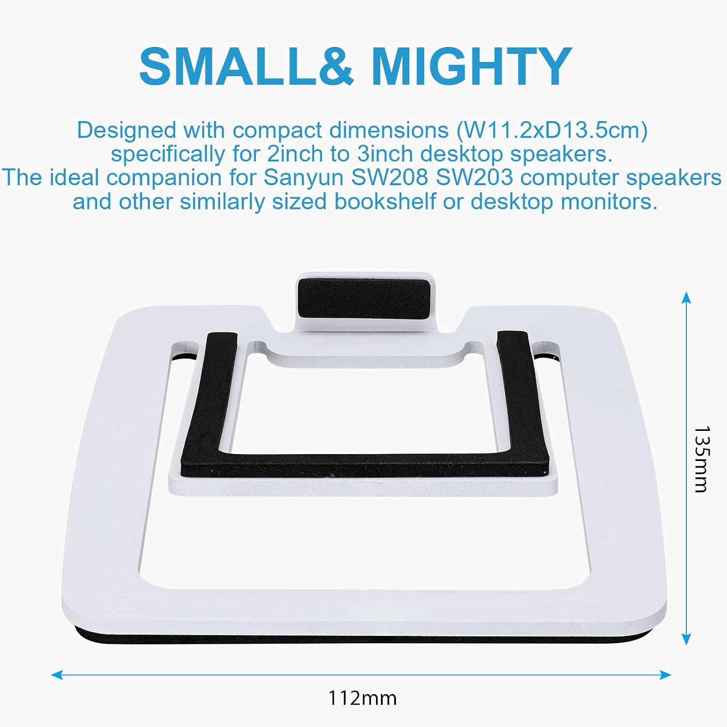 Detalle 2 de Sanyun SW601 15° Tilted Desk Speaker Stands (Pair) for Compact 2–3 inch speakers, White