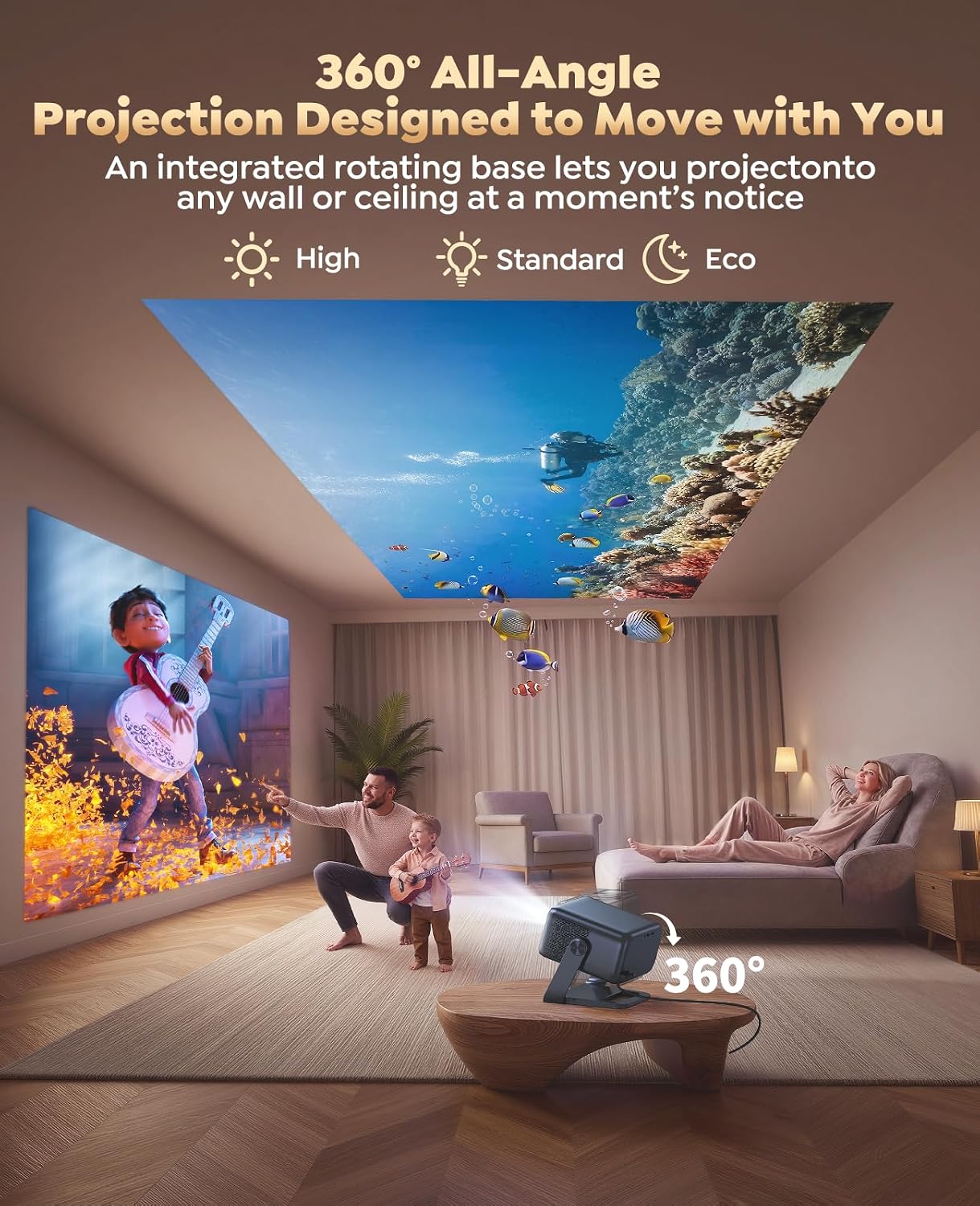 Detalle de Smart Projector with Google TV: 1200 ANSI, 1080p native, 4K decode, 360° Stand